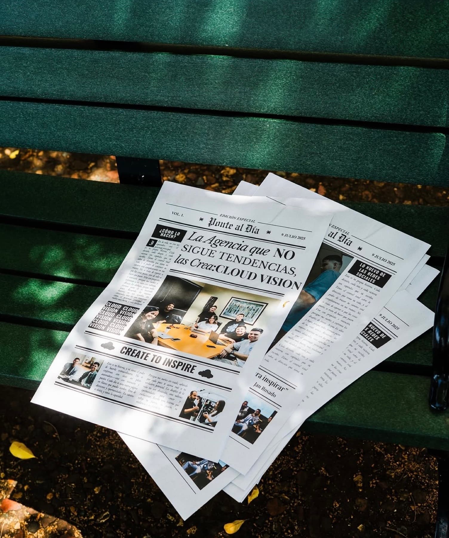 Printed campaign coverage photographed outdoors